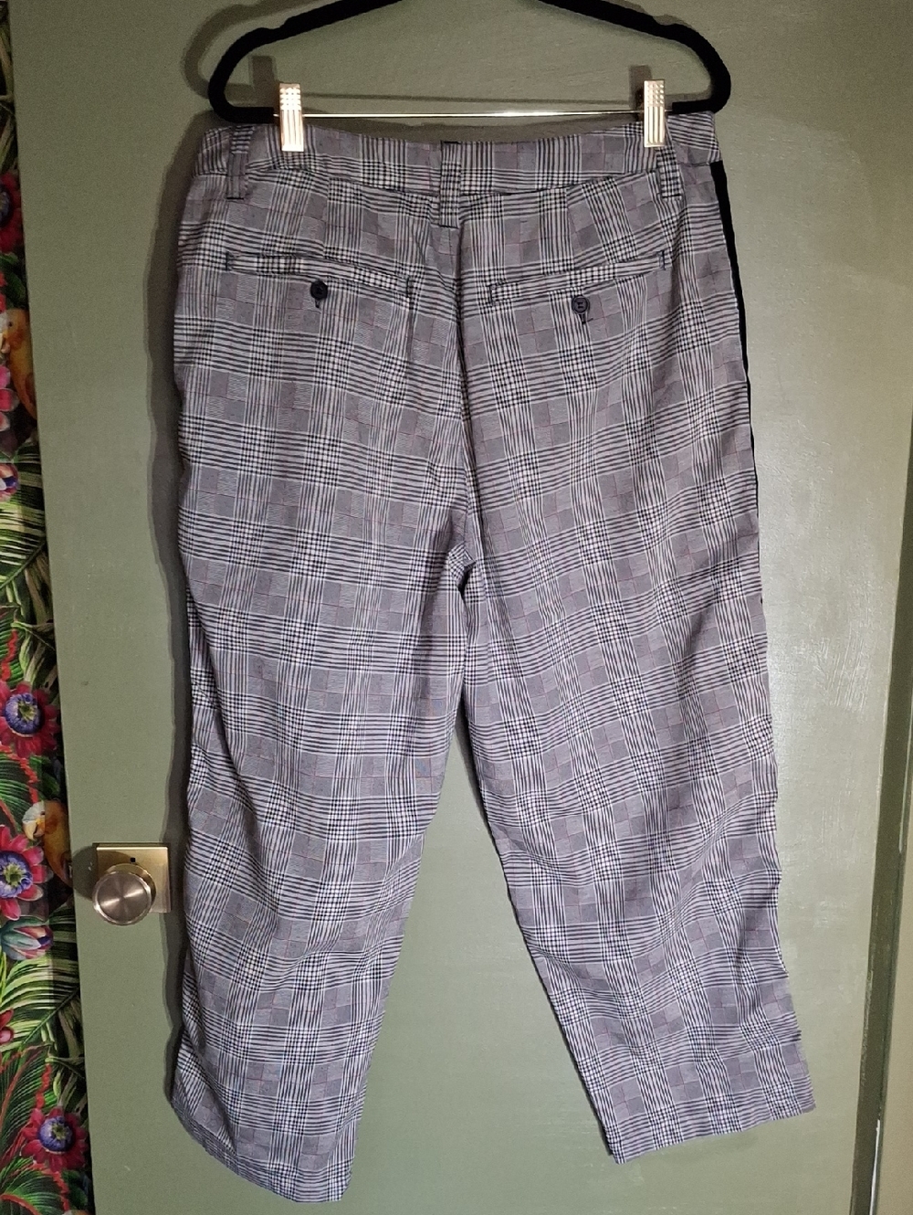 Urban Outfitters Plaid Drawstring Side-Stripe Women's Pants - Black/Gray - Picture 3 of 4